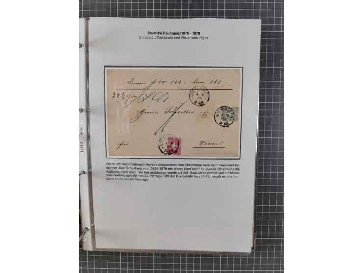 1875/79, umfangreiche Sammlung mit ca. 160 Briefen, Karten, Paketkarten und Ganzsachen, dabei Farben, Einzel- und Mehrfachfra