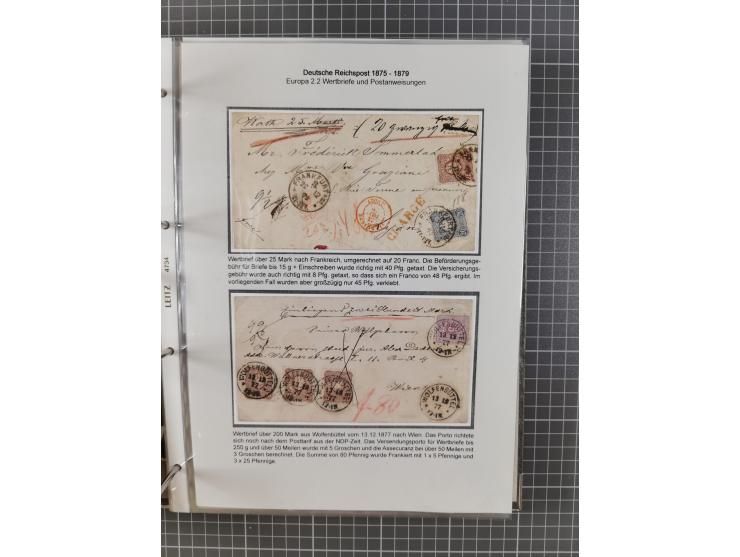 1875/79, umfangreiche Sammlung mit ca. 160 Briefen, Karten, Paketkarten und Ganzsachen, dabei Farben, Einzel- und Mehrfachfra