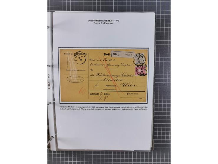 1875/79, umfangreiche Sammlung mit ca. 160 Briefen, Karten, Paketkarten und Ganzsachen, dabei Farben, Einzel- und Mehrfachfra