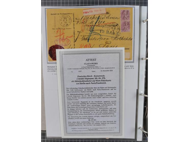 1875/79, umfangreiche Sammlung mit ca. 160 Briefen, Karten, Paketkarten und Ganzsachen, dabei Farben, Einzel- und Mehrfachfra