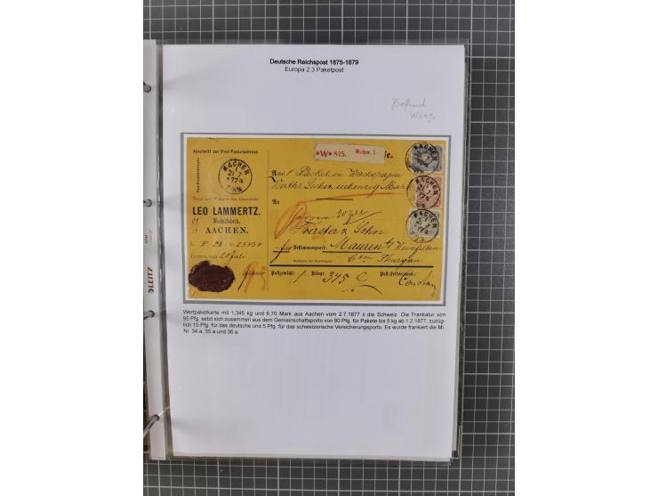 1875/79, umfangreiche Sammlung mit ca. 160 Briefen, Karten, Paketkarten und Ganzsachen, dabei Farben, Einzel- und Mehrfachfra