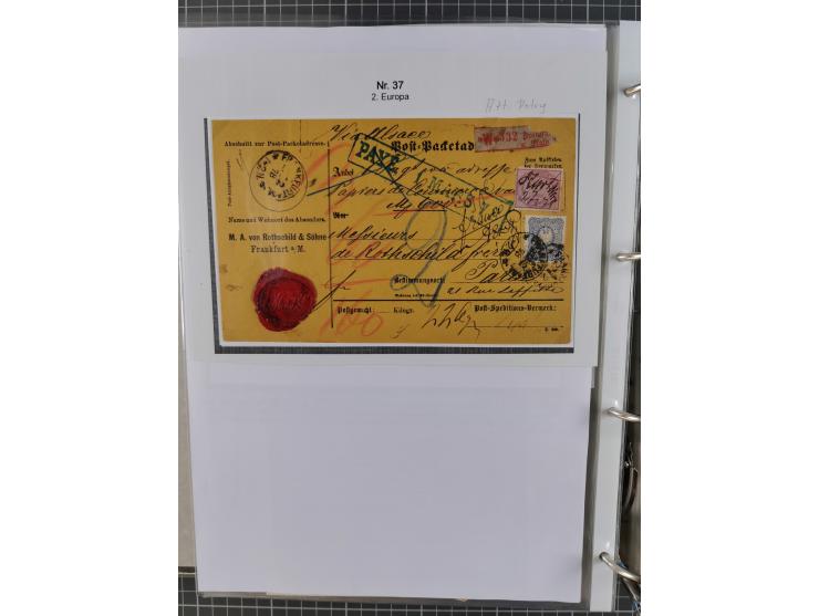 1875/79, umfangreiche Sammlung mit ca. 160 Briefen, Karten, Paketkarten und Ganzsachen, dabei Farben, Einzel- und Mehrfachfra