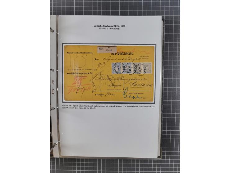 1875/79, umfangreiche Sammlung mit ca. 160 Briefen, Karten, Paketkarten und Ganzsachen, dabei Farben, Einzel- und Mehrfachfra