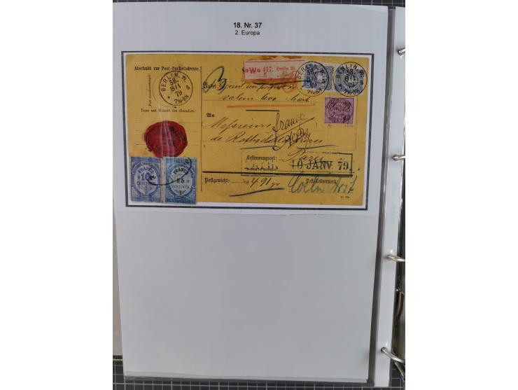 1875/79, umfangreiche Sammlung mit ca. 160 Briefen, Karten, Paketkarten und Ganzsachen, dabei Farben, Einzel- und Mehrfachfra
