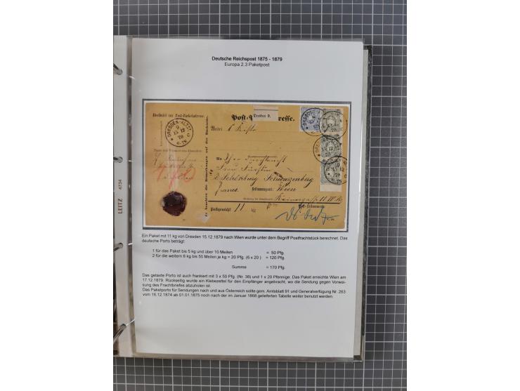 1875/79, umfangreiche Sammlung mit ca. 160 Briefen, Karten, Paketkarten und Ganzsachen, dabei Farben, Einzel- und Mehrfachfra