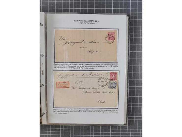 1875/79, umfangreiche Sammlung mit ca. 160 Briefen, Karten, Paketkarten und Ganzsachen, dabei Farben, Einzel- und Mehrfachfra