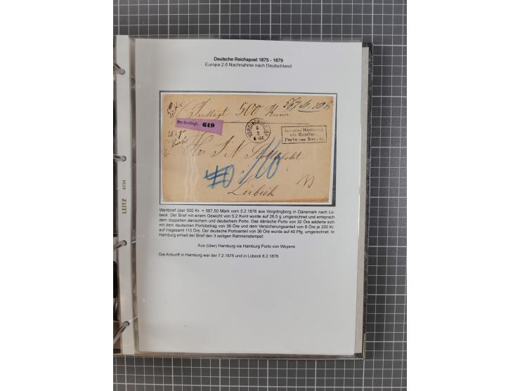 1875/79, umfangreiche Sammlung mit ca. 160 Briefen, Karten, Paketkarten und Ganzsachen, dabei Farben, Einzel- und Mehrfachfra