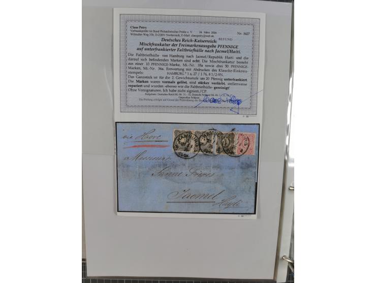 1875/79, umfangreiche Sammlung mit ca. 160 Briefen, Karten, Paketkarten und Ganzsachen, dabei Farben, Einzel- und Mehrfachfra