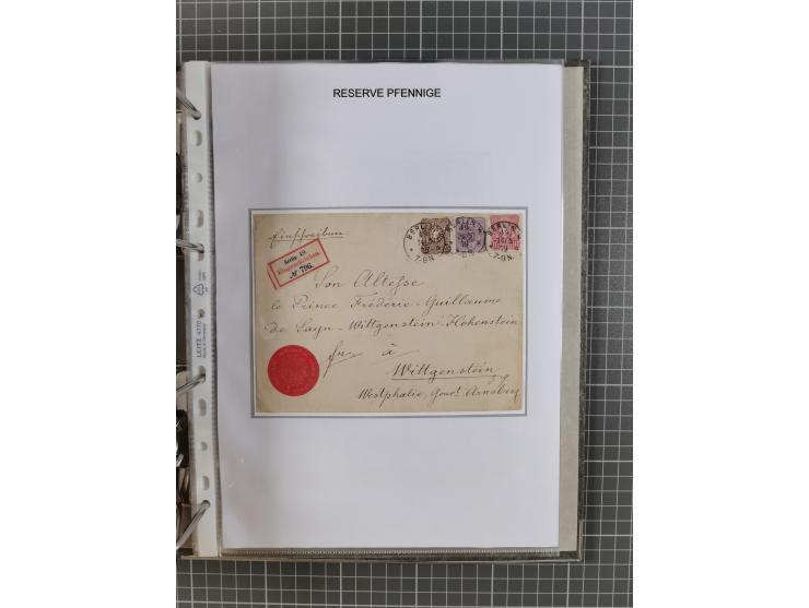 1875/79, umfangreiche Sammlung mit ca. 160 Briefen, Karten, Paketkarten und Ganzsachen, dabei Farben, Einzel- und Mehrfachfra