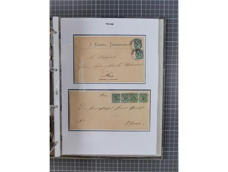 1875/79, umfangreiche Sammlung mit ca. 160 Briefen, Karten, Paketkarten und Ganzsachen, dabei Farben, Einzel- und Mehrfachfra