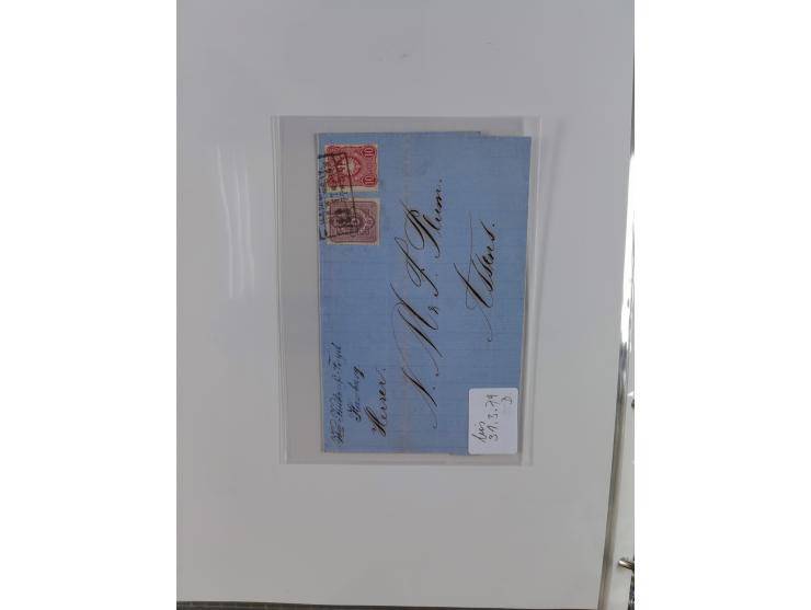 1875/79, umfangreiche Sammlung mit ca. 160 Briefen, Karten, Paketkarten und Ganzsachen, dabei Farben, Einzel- und Mehrfachfra