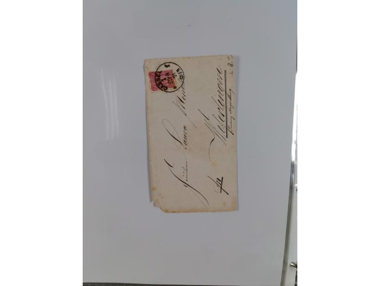 1875/79, umfangreiche Sammlung mit ca. 160 Briefen, Karten, Paketkarten und Ganzsachen, dabei Farben, Einzel- und Mehrfachfra