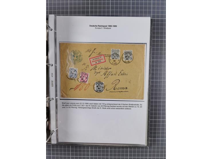 1880, umfangreiche Sammlung mit ca. 190 Briefen, Karten, Paketkarten und Ganzsachen, dabei viele Einzel- und Mehrfachfrankatu