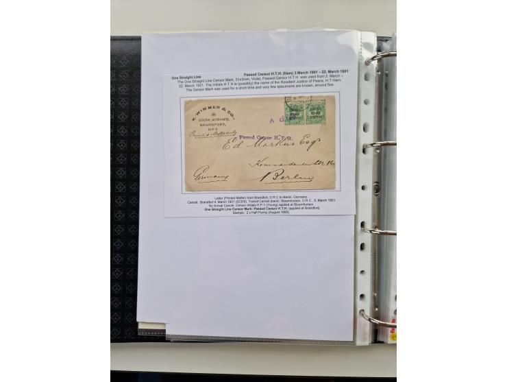 BRITISH CENSOR MARKS AND SEALS: extensive research collection with over 390 covers and cards, starting with a rare blue penci