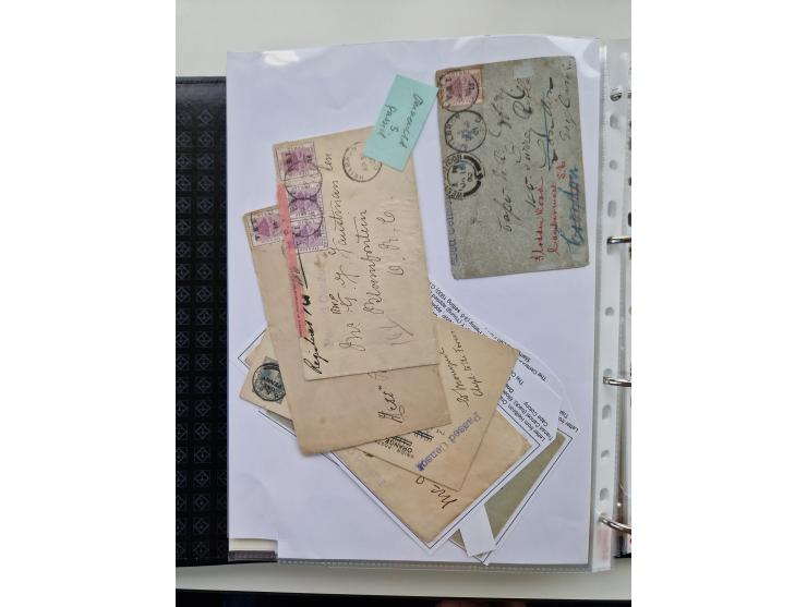 BRITISH CENSOR MARKS AND SEALS: extensive research collection with over 390 covers and cards, starting with a rare blue penci