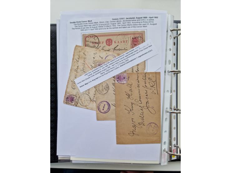 BRITISH CENSOR MARKS AND SEALS: extensive research collection with over 390 covers and cards, starting with a rare blue penci