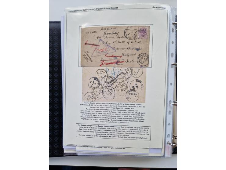 BRITISH CENSOR MARKS AND SEALS: extensive research collection with over 390 covers and cards, starting with a rare blue penci