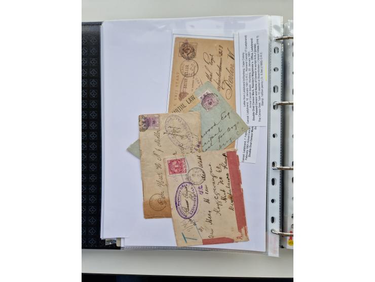 BRITISH CENSOR MARKS AND SEALS: extensive research collection with over 390 covers and cards, starting with a rare blue penci