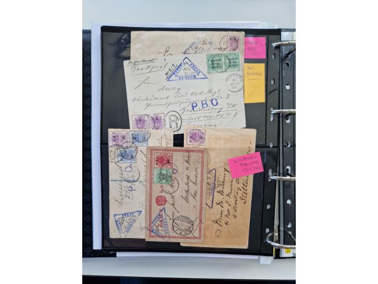 BRITISH CENSOR MARKS AND SEALS: extensive research collection with over 390 covers and cards, starting with a rare blue penci
