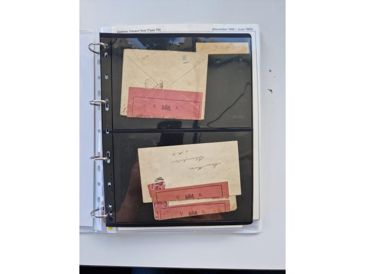 BRITISH CENSOR MARKS AND SEALS: extensive research collection with over 390 covers and cards, starting with a rare blue penci