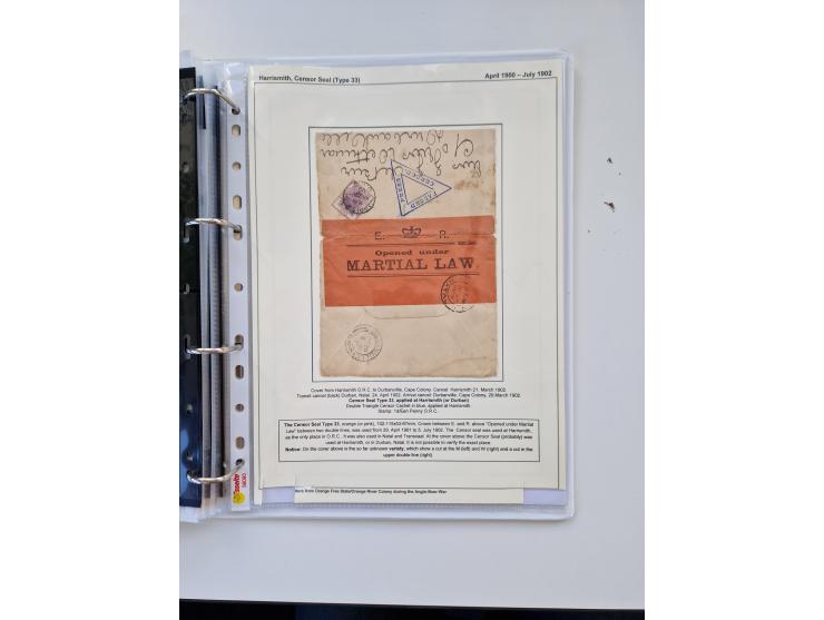 BRITISH CENSOR MARKS AND SEALS: extensive research collection with over 390 covers and cards, starting with a rare blue penci