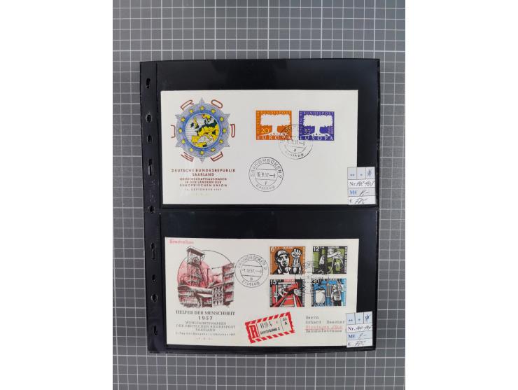 1945/59 (ca.), Bizone und Saarland, Partie mit rund 240 Belegen, interessante Frankaturen, dabei Mi.-Nr 33aBz und 19Az(12) au