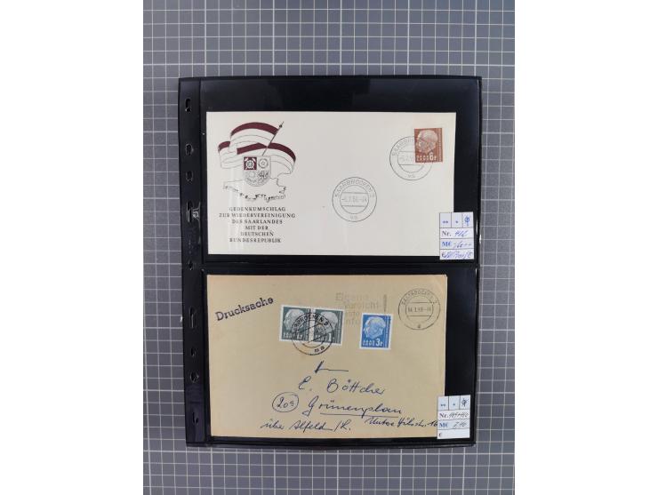 1945/59 (ca.), Bizone und Saarland, Partie mit rund 240 Belegen, interessante Frankaturen, dabei Mi.-Nr 33aBz und 19Az(12) au