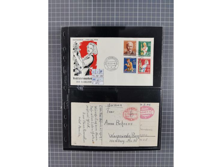 1945/59 (ca.), Bizone und Saarland, Partie mit rund 240 Belegen, interessante Frankaturen, dabei Mi.-Nr 33aBz und 19Az(12) au