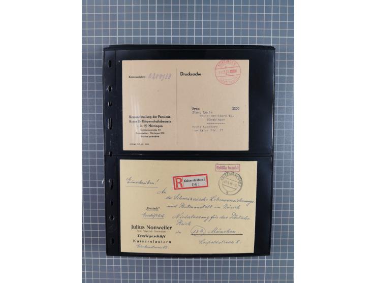 1945/59 (ca.), Bizone und Saarland, Partie mit rund 240 Belegen, interessante Frankaturen, dabei Mi.-Nr 33aBz und 19Az(12) au