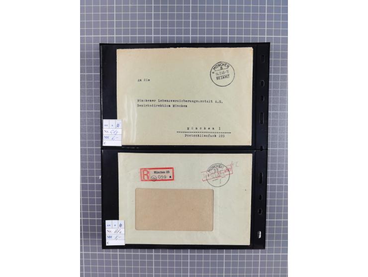 1945/59 (ca.), Bizone und Saarland, Partie mit rund 240 Belegen, interessante Frankaturen, dabei Mi.-Nr 33aBz und 19Az(12) au