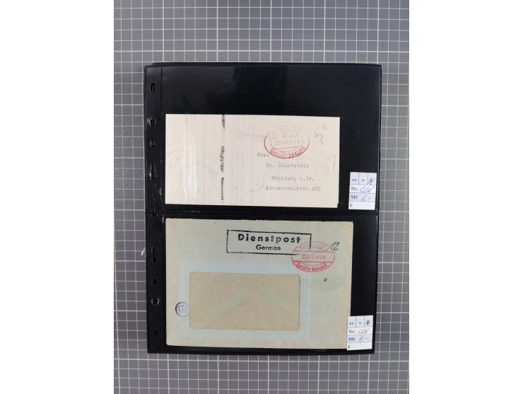 1945/59 (ca.), Bizone und Saarland, Partie mit rund 240 Belegen, interessante Frankaturen, dabei Mi.-Nr 33aBz und 19Az(12) au