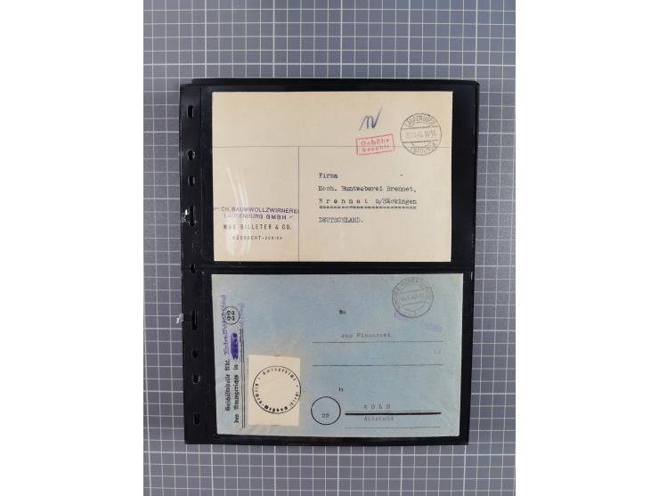 1945/59 (ca.), Bizone und Saarland, Partie mit rund 240 Belegen, interessante Frankaturen, dabei Mi.-Nr 33aBz und 19Az(12) au