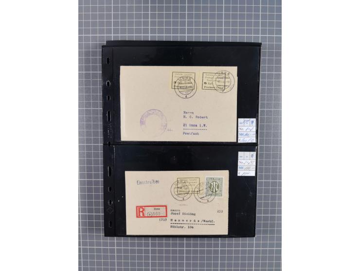 1945/59 (ca.), Bizone und Saarland, Partie mit rund 240 Belegen, interessante Frankaturen, dabei Mi.-Nr 33aBz und 19Az(12) au