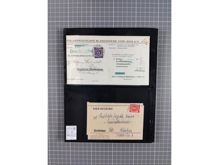 1945/59 (ca.), Bizone und Saarland, Partie mit rund 240 Belegen, interessante Frankaturen, dabei Mi.-Nr 33aBz und 19Az(12) au