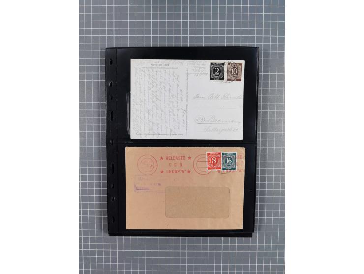 1945/59 (ca.), Bizone und Saarland, Partie mit rund 240 Belegen, interessante Frankaturen, dabei Mi.-Nr 33aBz und 19Az(12) au