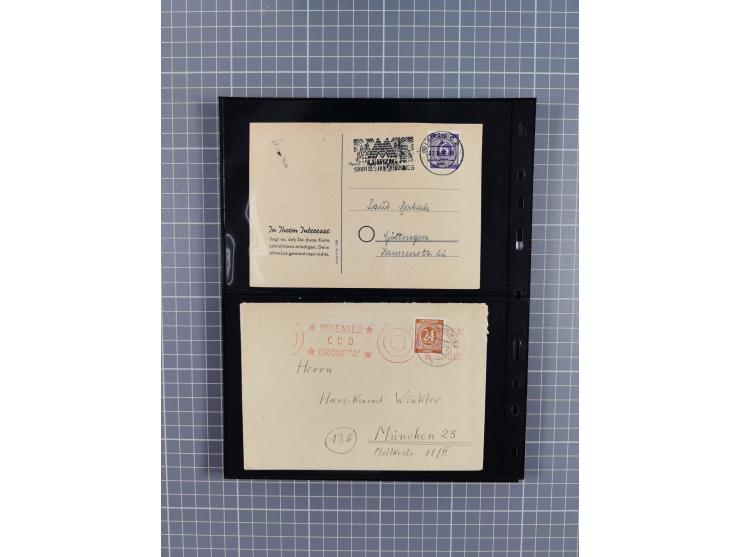 1945/59 (ca.), Bizone und Saarland, Partie mit rund 240 Belegen, interessante Frankaturen, dabei Mi.-Nr 33aBz und 19Az(12) au