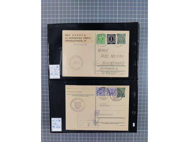 1945/59 (ca.), Bizone und Saarland, Partie mit rund 240 Belegen, interessante Frankaturen, dabei Mi.-Nr 33aBz und 19Az(12) au