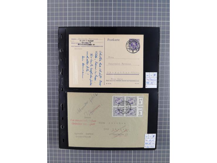 1945/59 (ca.), Bizone und Saarland, Partie mit rund 240 Belegen, interessante Frankaturen, dabei Mi.-Nr 33aBz und 19Az(12) au