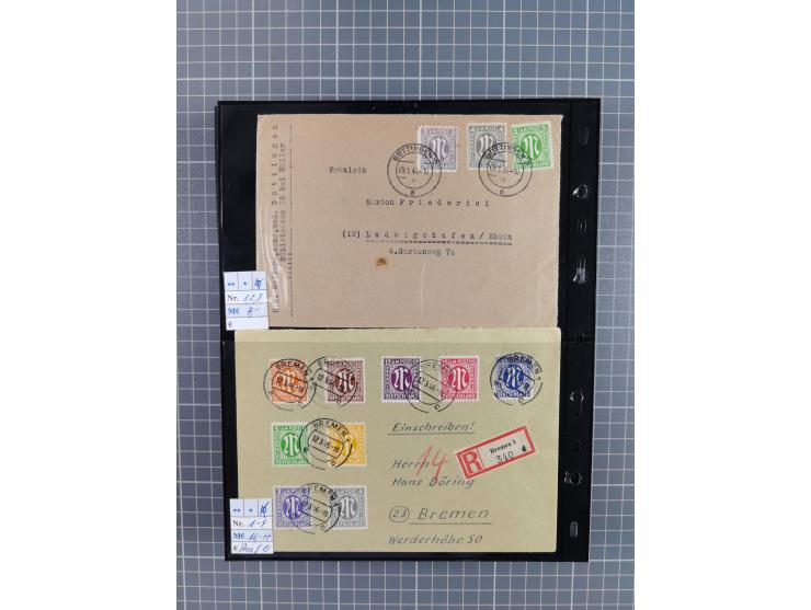 1945/59 (ca.), Bizone und Saarland, Partie mit rund 240 Belegen, interessante Frankaturen, dabei Mi.-Nr 33aBz und 19Az(12) au