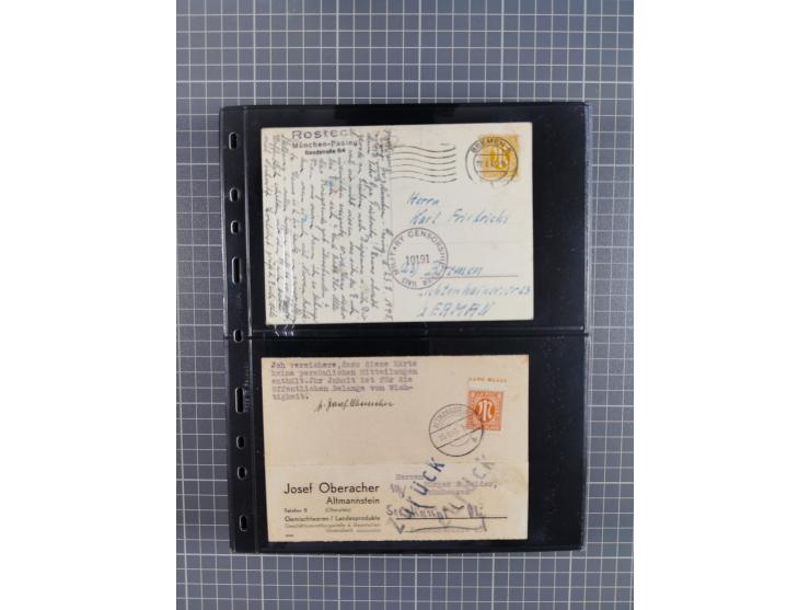1945/59 (ca.), Bizone und Saarland, Partie mit rund 240 Belegen, interessante Frankaturen, dabei Mi.-Nr 33aBz und 19Az(12) au