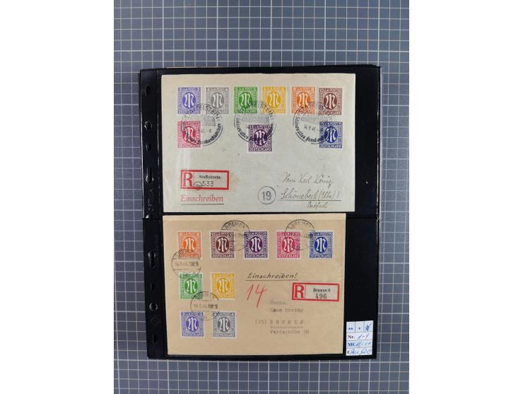 1945/59 (ca.), Bizone und Saarland, Partie mit rund 240 Belegen, interessante Frankaturen, dabei Mi.-Nr 33aBz und 19Az(12) au
