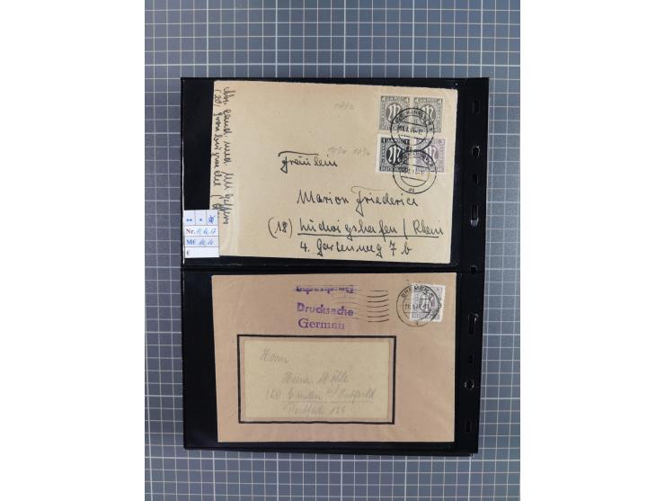 1945/59 (ca.), Bizone und Saarland, Partie mit rund 240 Belegen, interessante Frankaturen, dabei Mi.-Nr 33aBz und 19Az(12) au