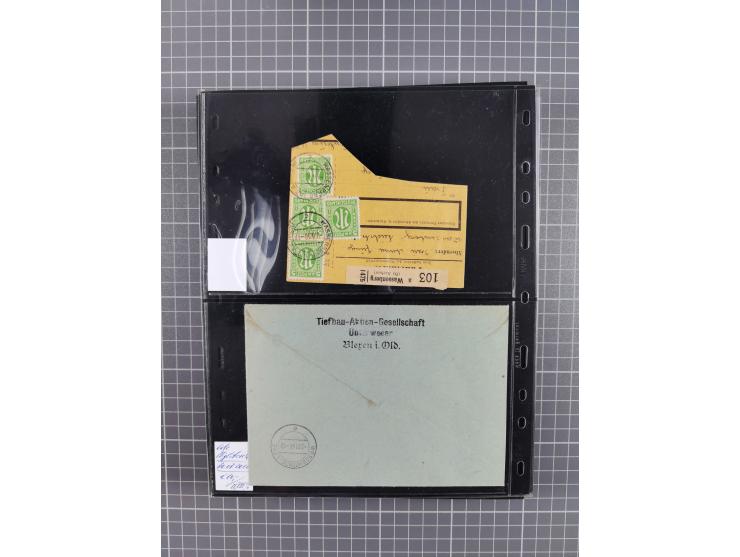 1945/59 (ca.), Bizone und Saarland, Partie mit rund 240 Belegen, interessante Frankaturen, dabei Mi.-Nr 33aBz und 19Az(12) au