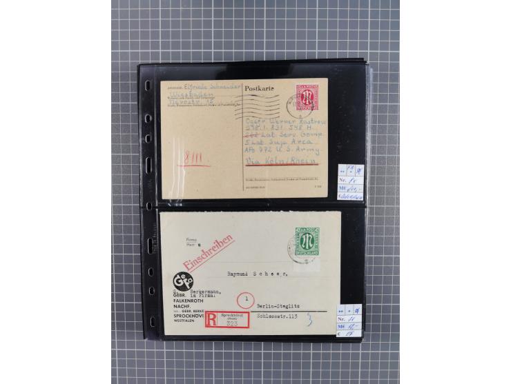 1945/59 (ca.), Bizone und Saarland, Partie mit rund 240 Belegen, interessante Frankaturen, dabei Mi.-Nr 33aBz und 19Az(12) au