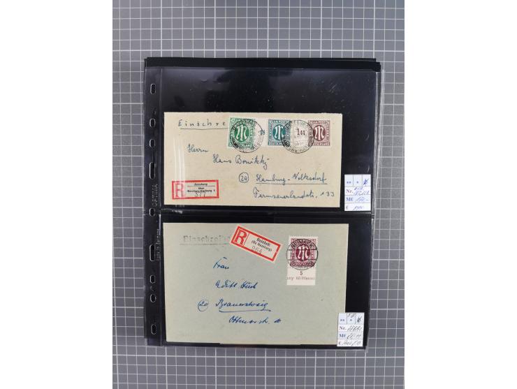 1945/59 (ca.), Bizone und Saarland, Partie mit rund 240 Belegen, interessante Frankaturen, dabei Mi.-Nr 33aBz und 19Az(12) au