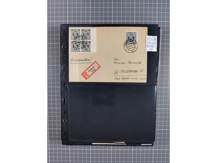 1945/59 (ca.), Bizone und Saarland, Partie mit rund 240 Belegen, interessante Frankaturen, dabei Mi.-Nr 33aBz und 19Az(12) au