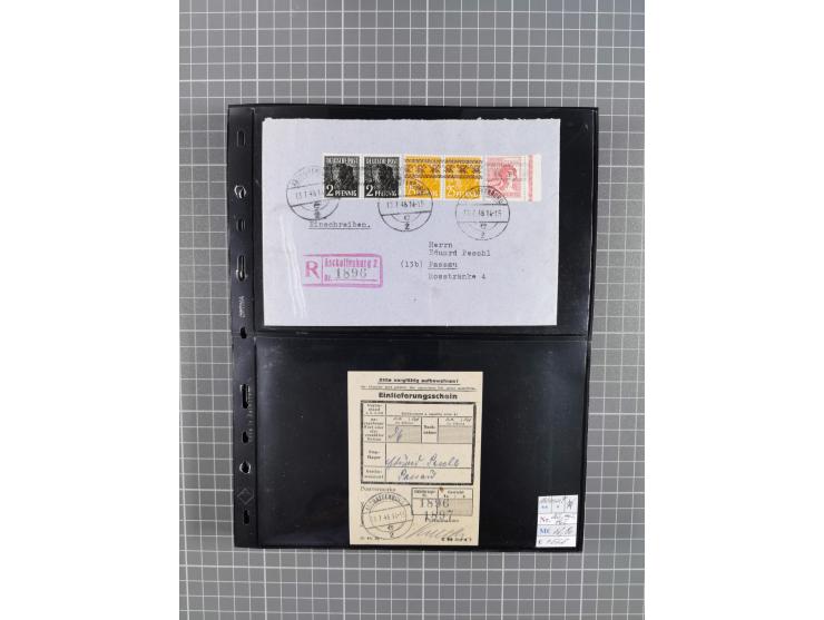 1945/59 (ca.), Bizone und Saarland, Partie mit rund 240 Belegen, interessante Frankaturen, dabei Mi.-Nr 33aBz und 19Az(12) au