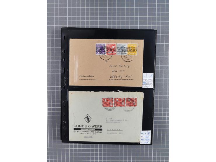 1945/59 (ca.), Bizone und Saarland, Partie mit rund 240 Belegen, interessante Frankaturen, dabei Mi.-Nr 33aBz und 19Az(12) au