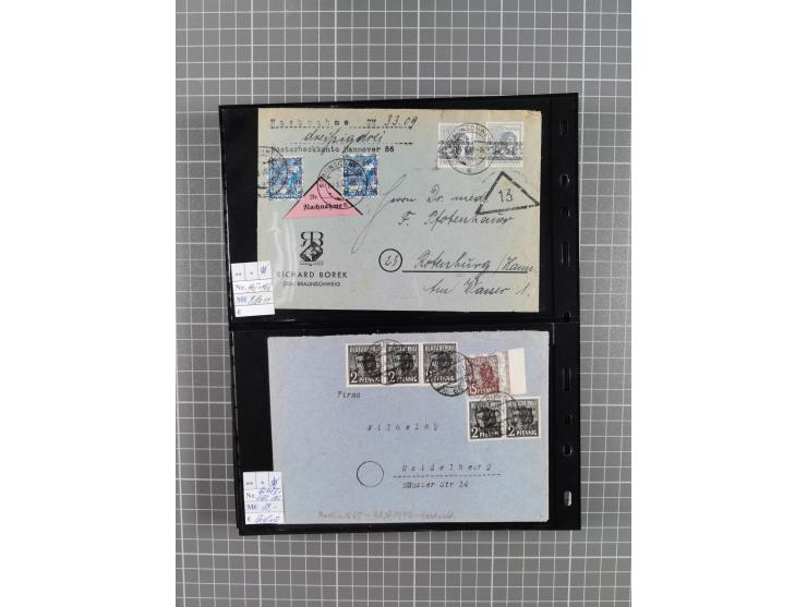 1945/59 (ca.), Bizone und Saarland, Partie mit rund 240 Belegen, interessante Frankaturen, dabei Mi.-Nr 33aBz und 19Az(12) au