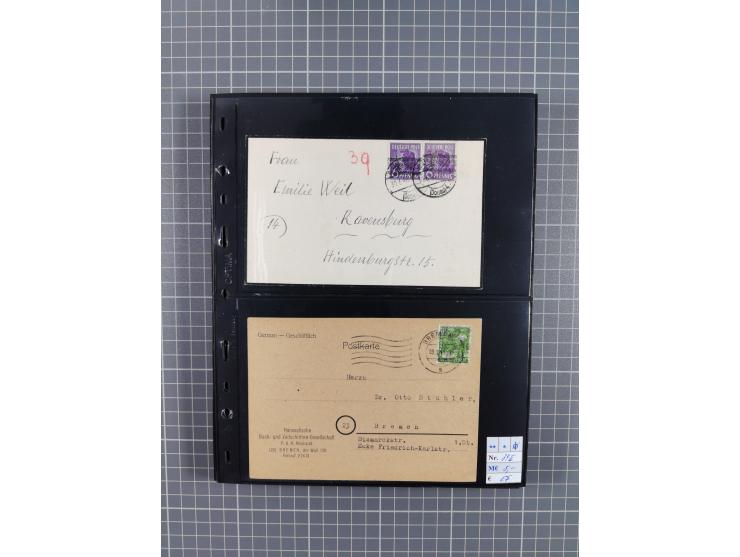 1945/59 (ca.), Bizone und Saarland, Partie mit rund 240 Belegen, interessante Frankaturen, dabei Mi.-Nr 33aBz und 19Az(12) au